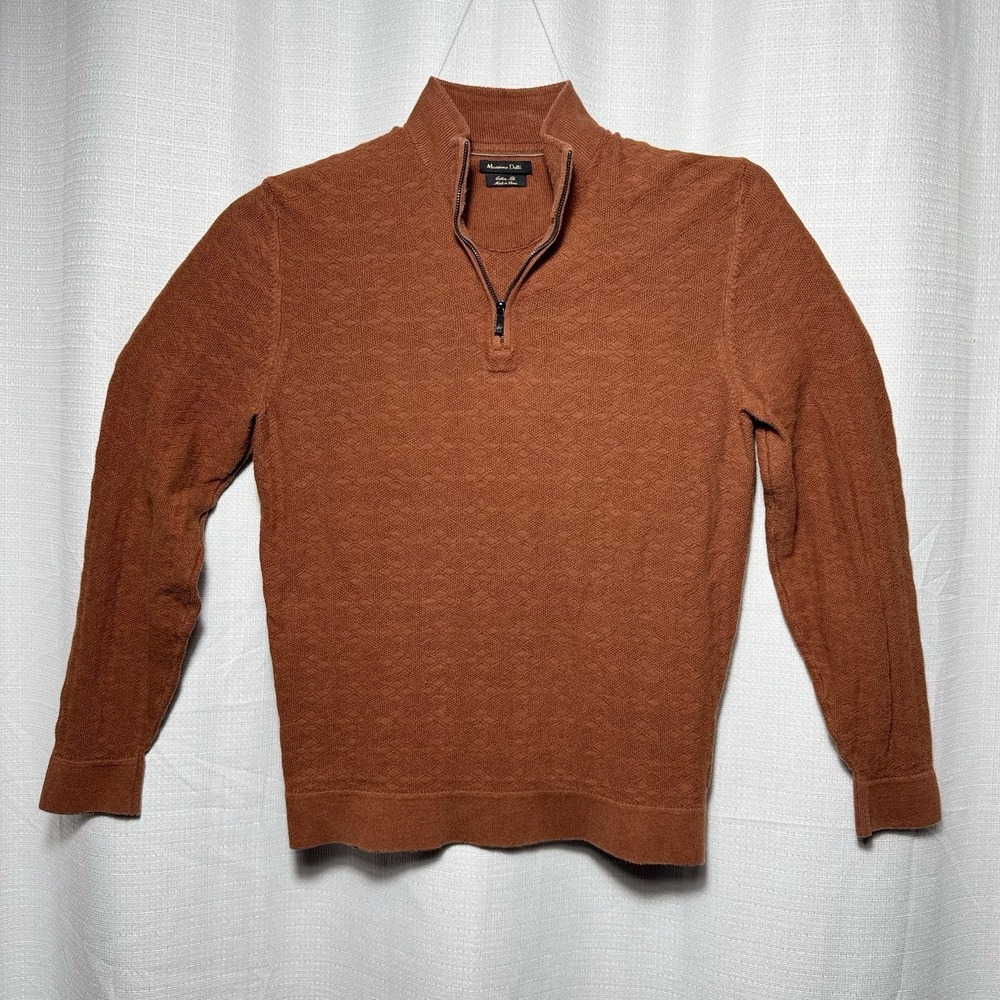 Massimo Dutti Size Medium Burnt Orange Cotton Silk Quarter Zip Sweater Classic